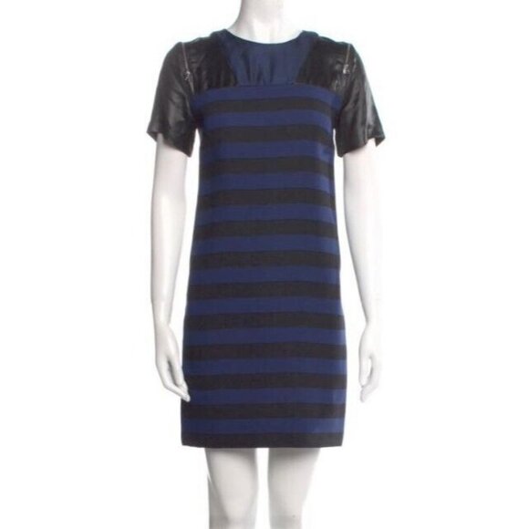 SANDRO Blue & Black Striped Short Sleeve Sheath Dress Size 2 - Picture 1 of 9